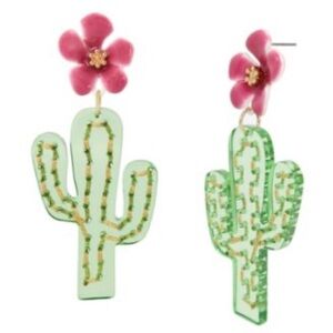 Betsey Johnson Acetate Green Cactus & Featuring Tropical Flower Drop Earrings